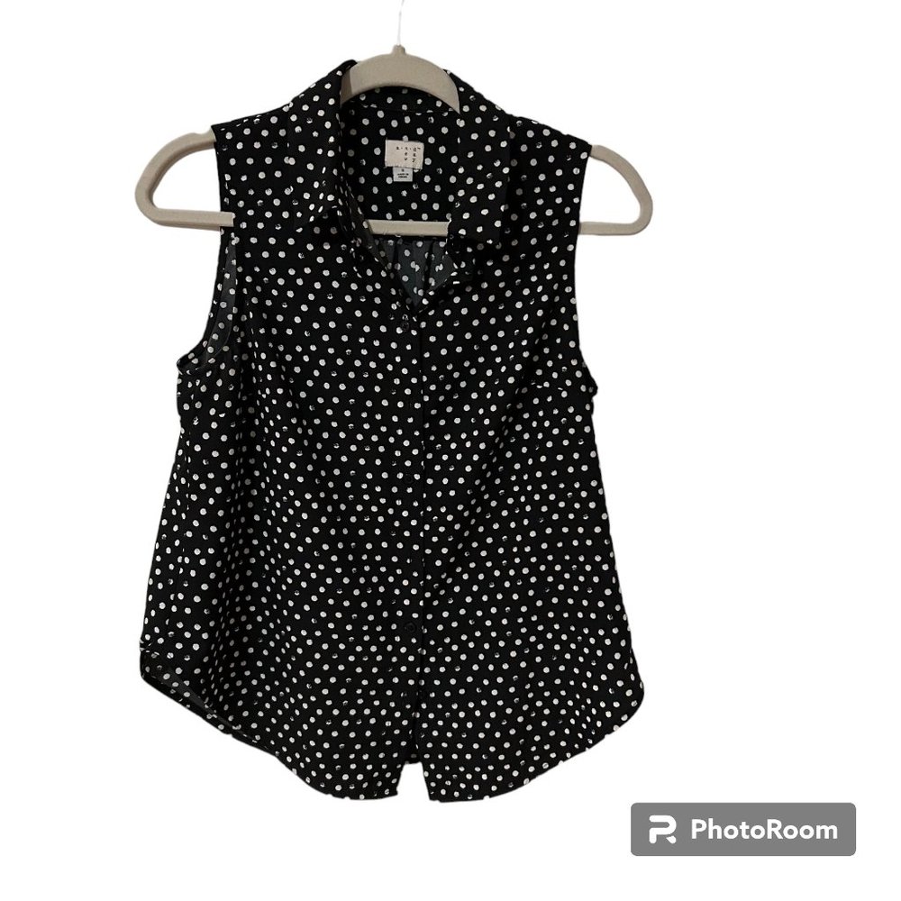 A NEW DAY Polka Dot Sleeveless Button Up Blouse Women't Sz S